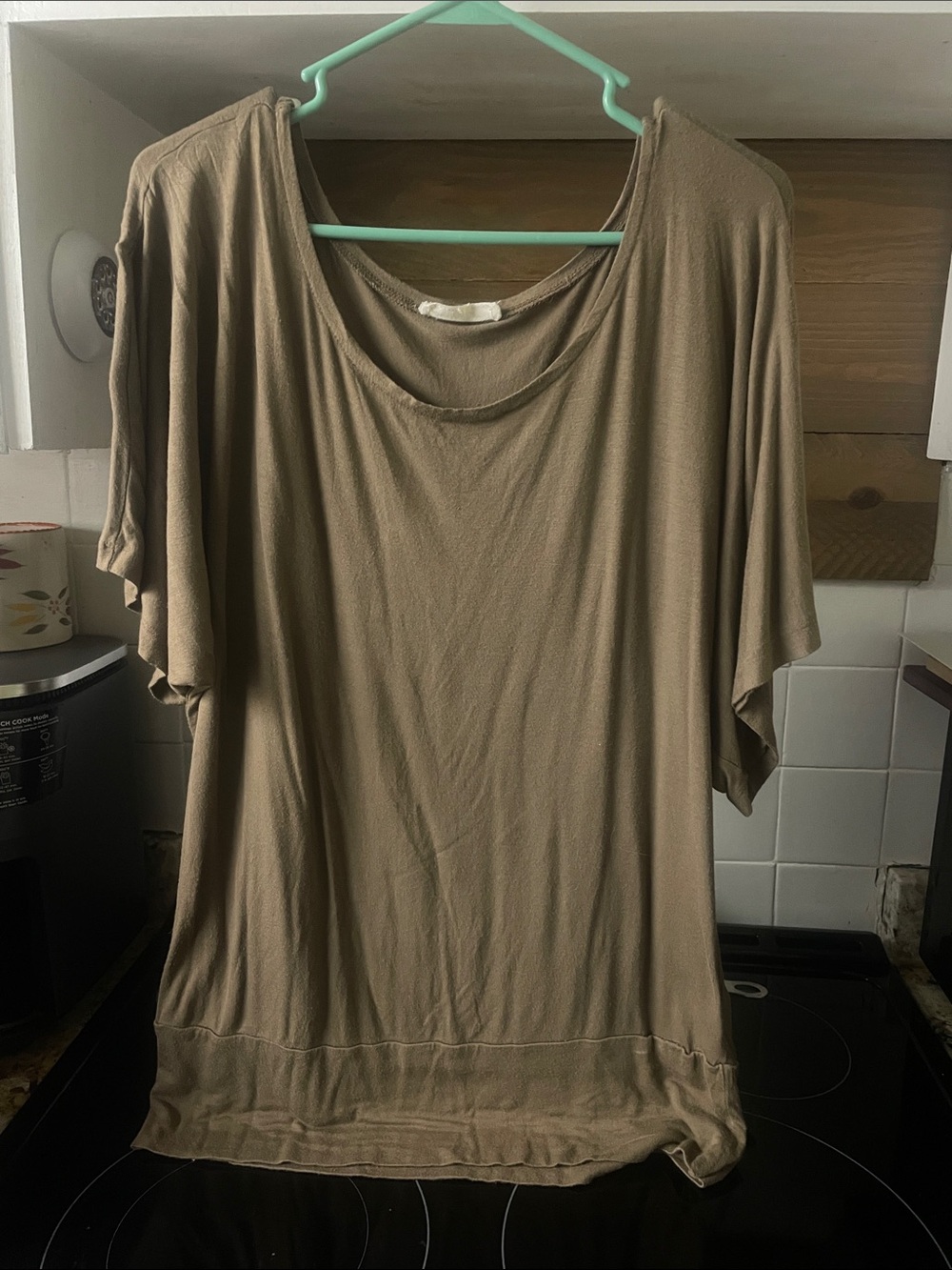 Zenana Signature Relaxed Short-Sleeve fitted boho Top in Taupe